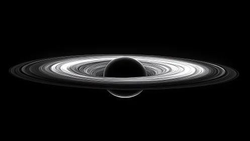 Edge-lit ringed gas giant in high-contrast deep space profile