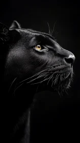 Black Cat Head in Profile Against Dark Background.