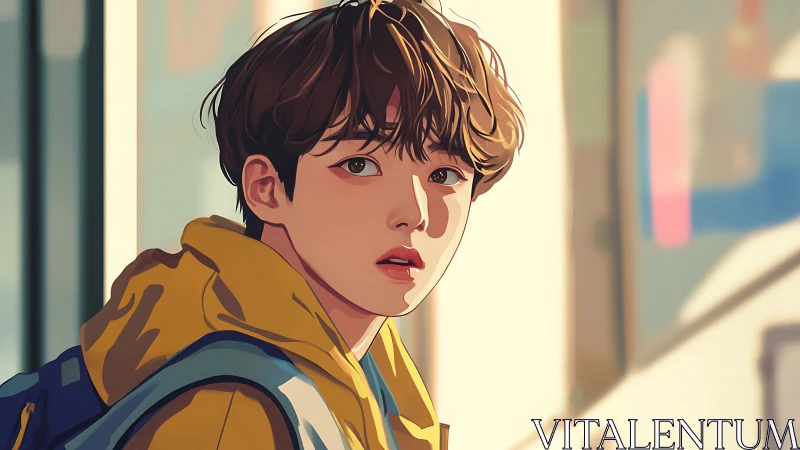 Youthful urban portrait with soft cel-shaded lighting focus.