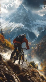 Mountain Terrain Cyclist in Alpine Environment with Precipitation