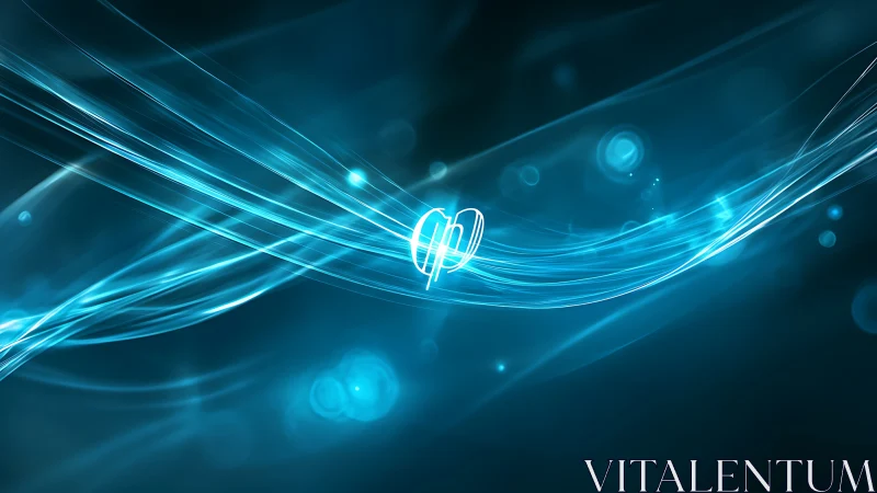 Volumetric neon heart symbol amid flowing cyan light streaks and bokeh particles