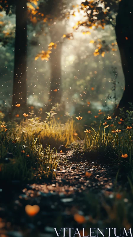Enchanted Forest Glade: Bokeh Butterfly Dance Through Golden Foliage