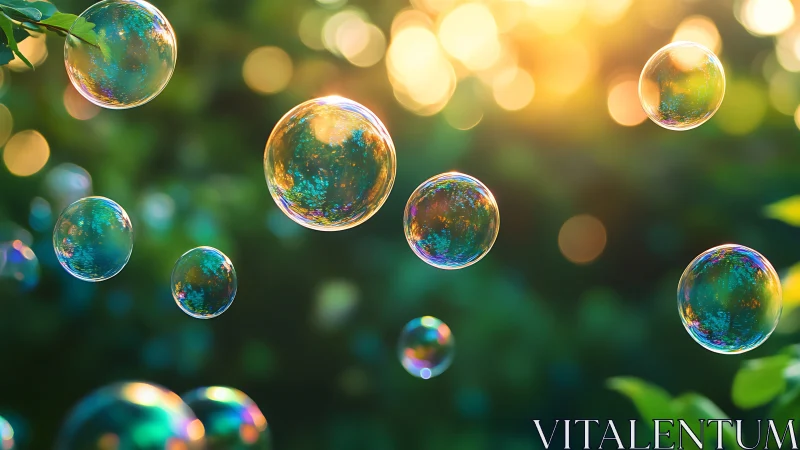 Soap bubbles drift through sunlit garden bokeh glow