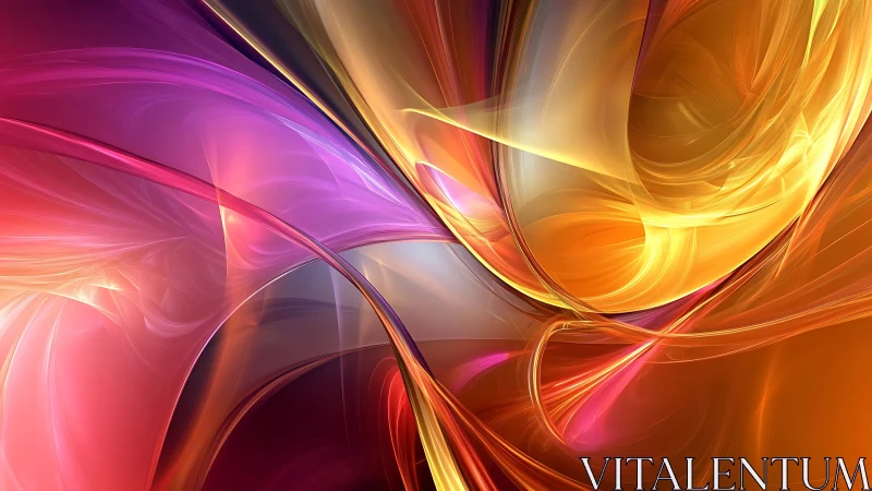 Abstract flowing ribbons in warm pink, purple, and gold.