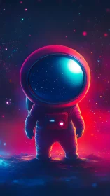 Dreamy neon astronaut gazing into a glowing cosmic night.