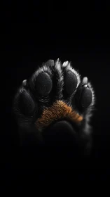 Photoreal macro of canine paw pads on black field.