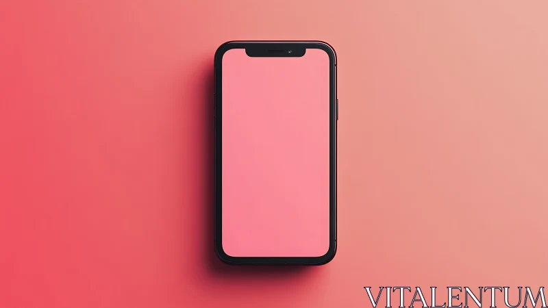 Black smartphone on coral pink gradient background.