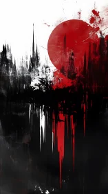 Bloodred sun carves a jagged skyline from dripping shadows