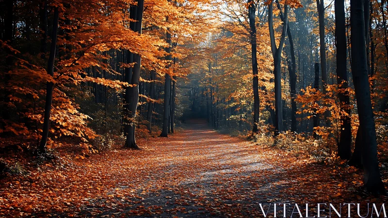 Golden Forest Path: Nature's Autumn Embrace.