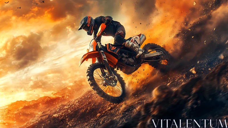 Dynamic digital painting of motocross rider in volcanic dust.