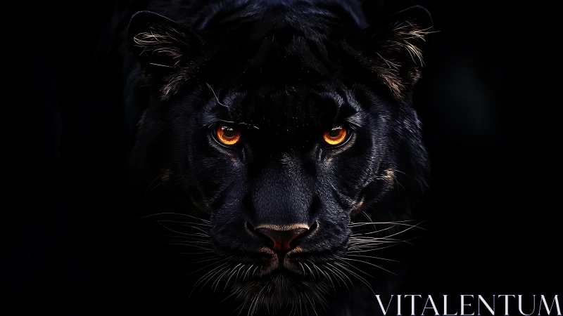 Black panther portrait exhibiting high-contrast rim lighting with luminous amber ocular elements