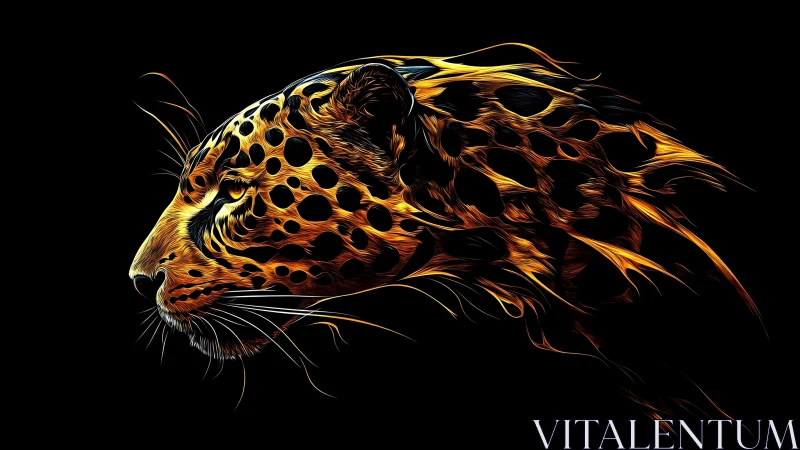 Glowing leopard profile painted in flowing golden strokes.