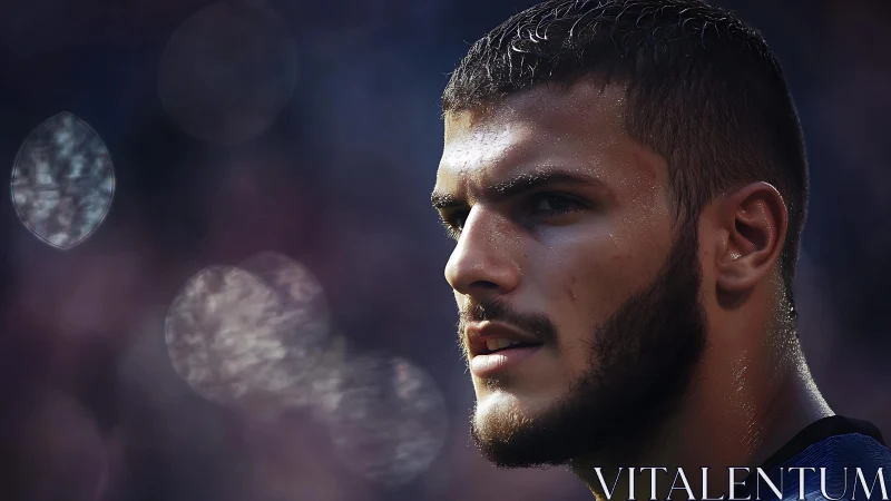 Portrait of intense male athlete in shallow depth profile.