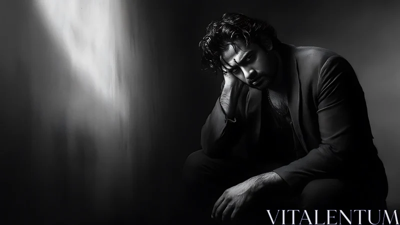 Quiet moment of reflection with a man in soft shadows.