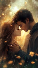 Two souls converge where golden light dances endlessly