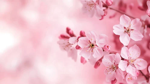 Pink Cherry Blossoms in Full Bloom with Shallow Focus