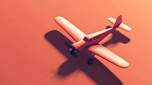 Vintage Propeller Airplane in Minimalist Orange 3D Illustration.