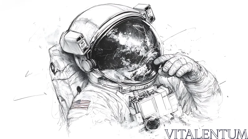 Solitude in orbit as a sketchborn stargazing astronaut.