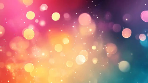 Defocused bokeh spheres drift across a multicolor gradient field