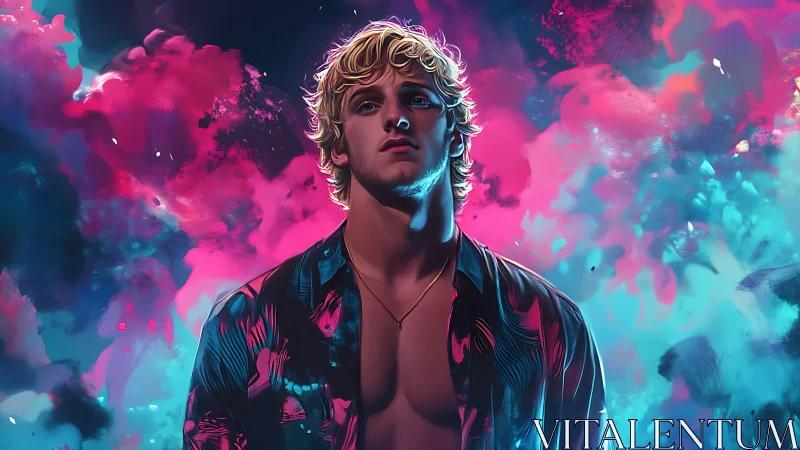 Neon clouds crown the blonde drifter in midnight bloom