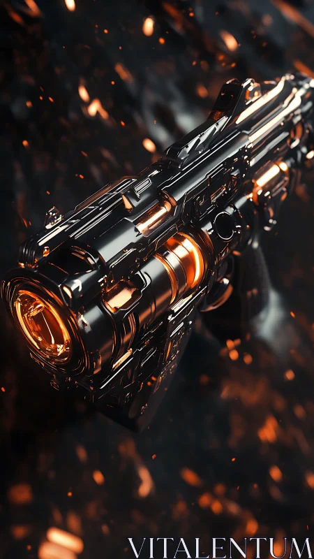 Molten circuitry coils around a futuristic plasma blaster