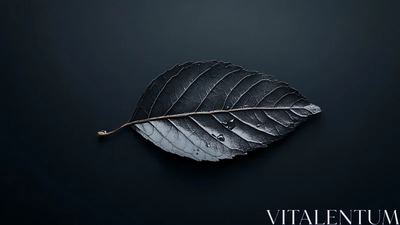 Midnight metal leaf poised in minimalist twilight hush.