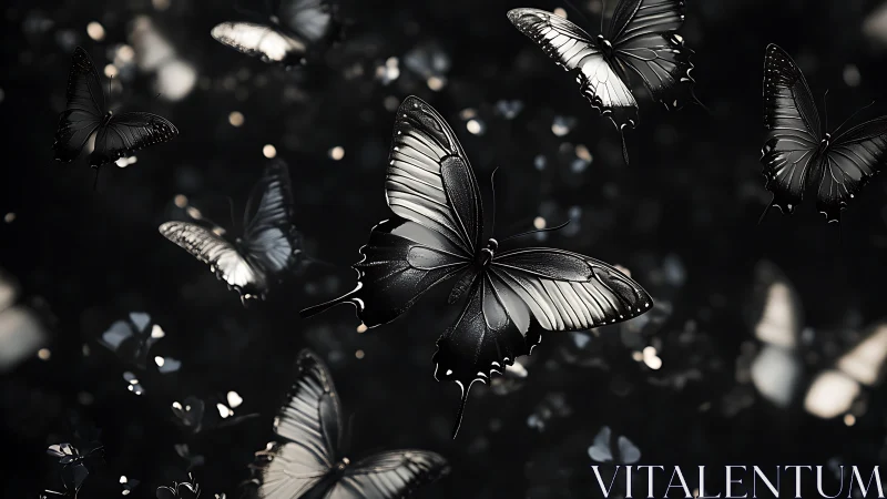 Midnight butterflies drifting through a dreamy silver hush.
