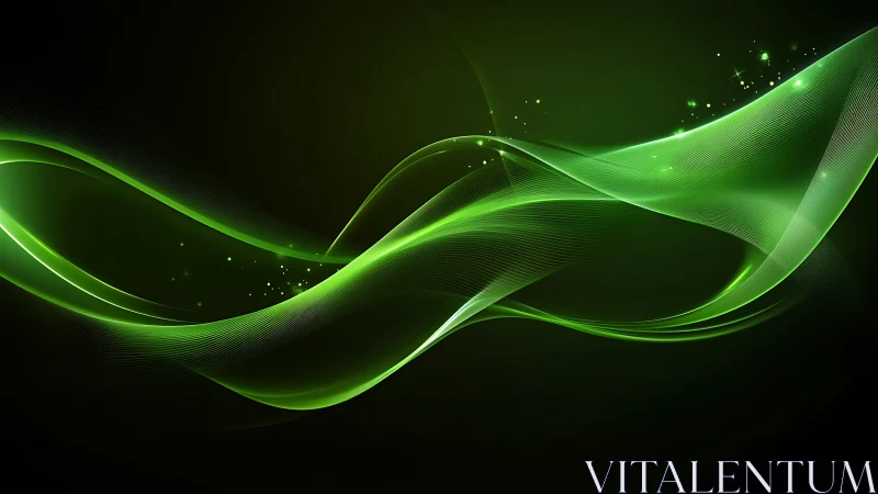 Emerald energy waves sweep across a luminous dark space.