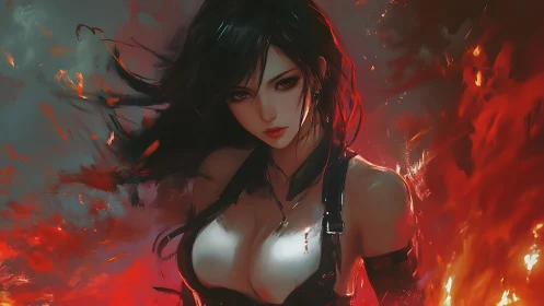 Incandescent warrior portrait in high saturation anime flames.