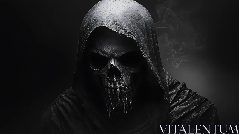 Midnight reaper leans from the smoke with frozen silence