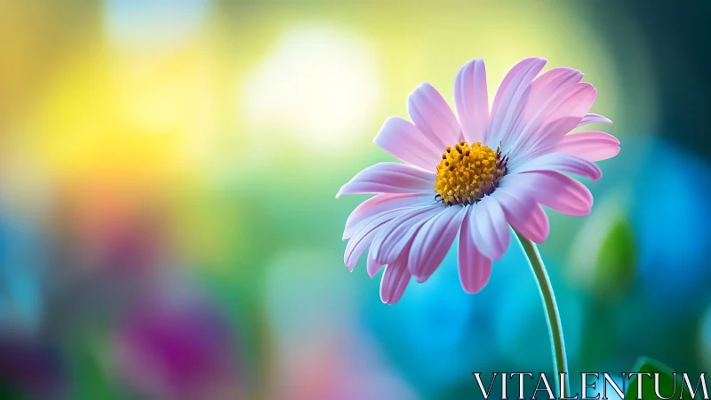 Pink Daisy Dreams Against Liquid Rainbow Blur