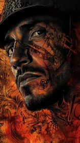 Ember-lit portrait etched with urban runes and burning memory.