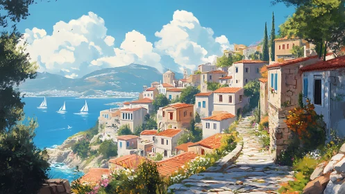 Sunlit cliffside village dreaming above a sapphire sea.