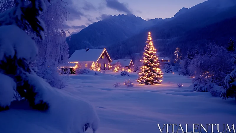 Snowbound valley glows as one enchanted fir conducts winter