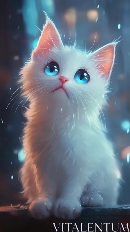 Luminous White Cat with Piercing Blue Eyes.