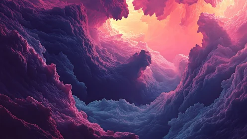 Cloud caverns glow as sunrise carves a cosmic canyon