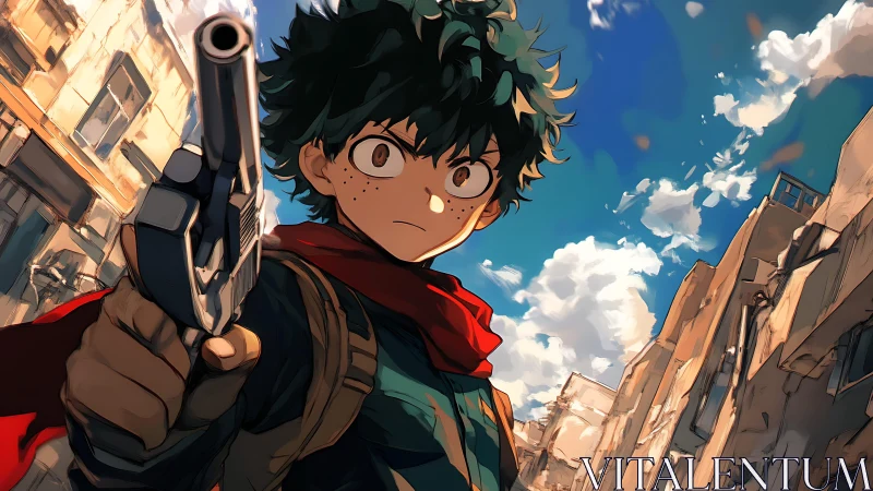 Rookie gunslinger freezes time beneath blazing comic skies