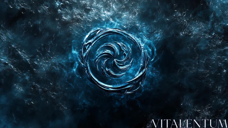 Abstract blue vortex symbol with swirling energy digital art.