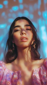 Cinematic beauty portrait under prismatic bokeh lighting effects