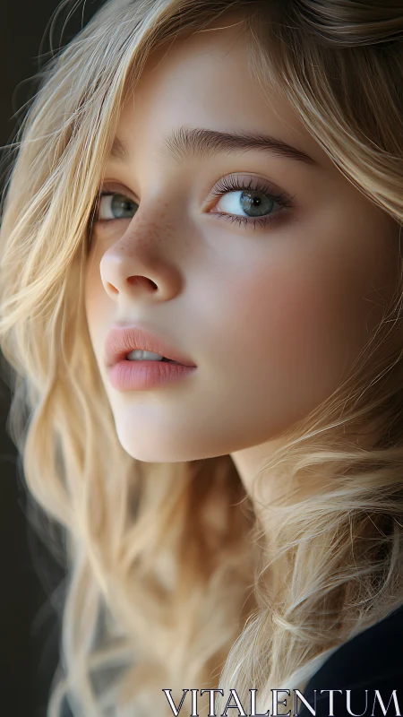 Soft portrait of young blonde girl in gentle window light.