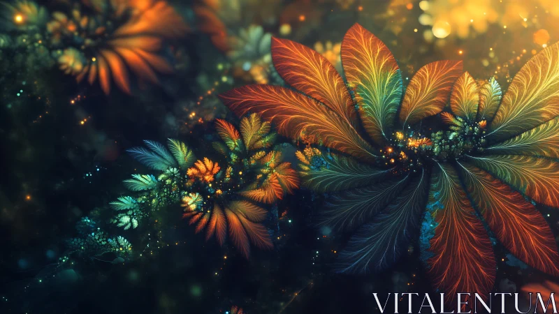 Fractal bioluminescent foliage forms a luminous radial bloom