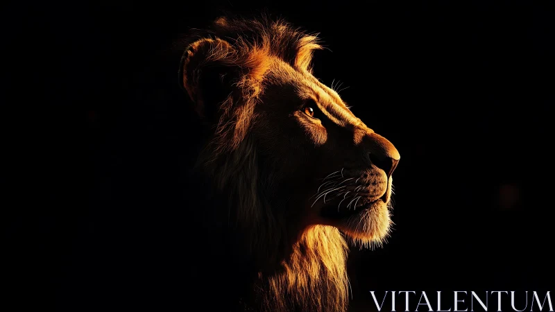 Side profile of lion in strong directional low-key light.