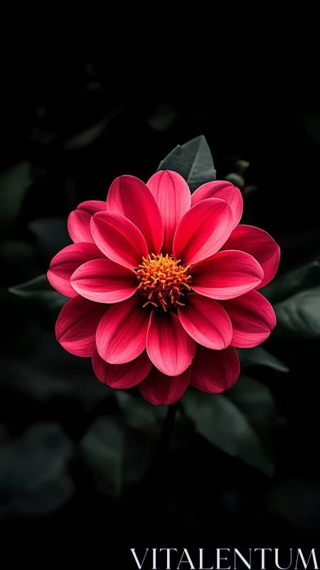 Pink Dahlia Flower with Radiating Petals and Golden Center Detail