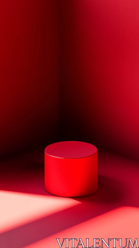 Crimson cylinder pedestal bathing in sculpted shadowlight.