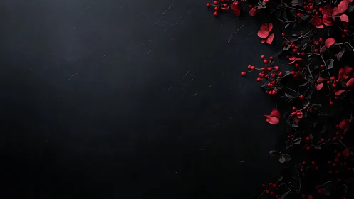 Red botanical specimens arranged on dark textured surface.