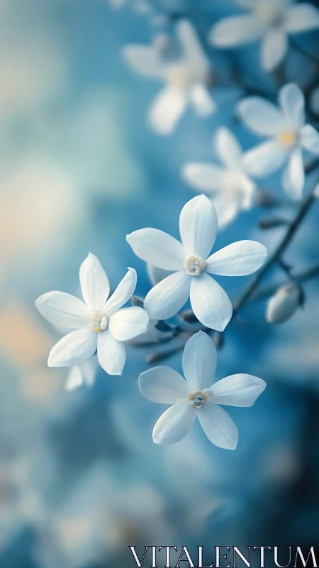 Delicate Five-Petaled Jasmine Flowers with Shallow Depth Field Composition