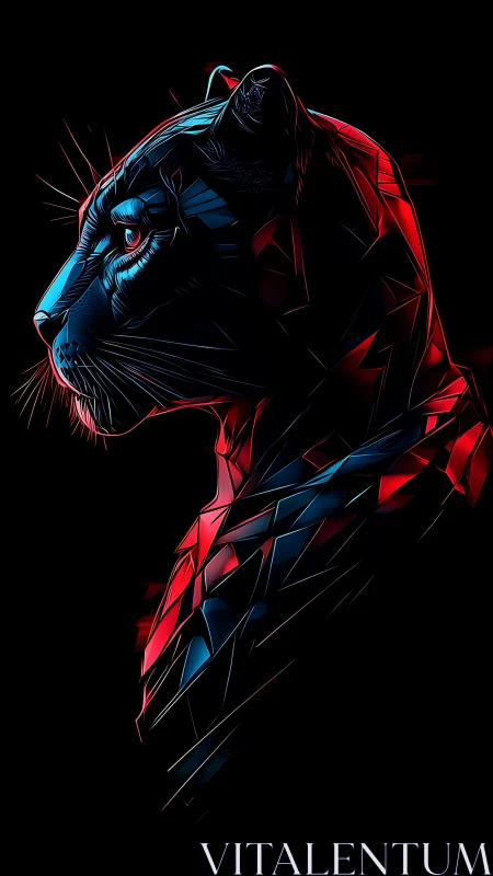 Neon Feline: Geometric Tiger Profile in Electric Blue and Red.