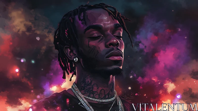 Cosmic rap daydream wrapped in neon smoke and stardust glow.