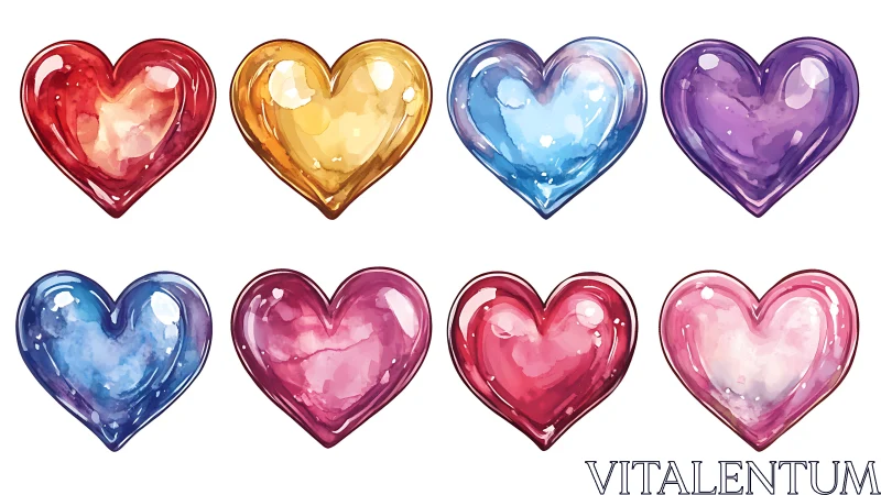 Colorful Gemstone Hearts Collection Digital Artwork