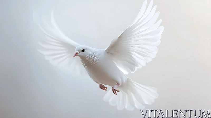 White Dove in Flight with Wings Spread.